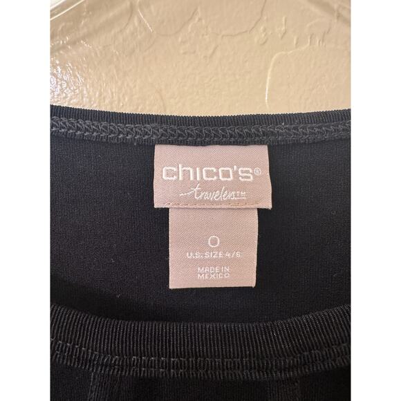 Chico's Black Lattice Scoop Neck 3/4 Sleeve Travelers Stretch Top Size 4/6 - Picture 9 of 11